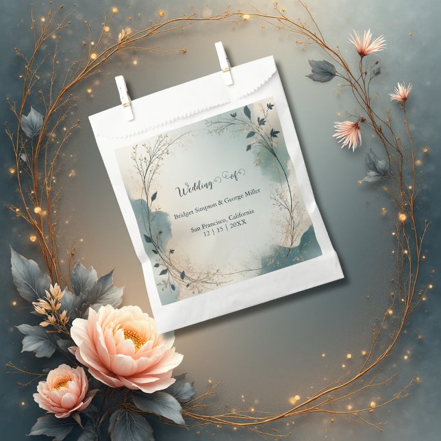 Sacolinha Dusty Blue Beige Boho Chic foliage wreath Wedding (Criador carregado)