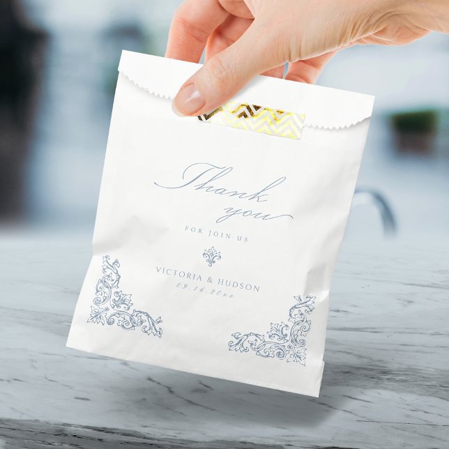 Sacolinha Dusty Blue Elegant Script Vintage Obrigado (Dusty Blue Elegant Vintage Script Thank You Favor Bag)