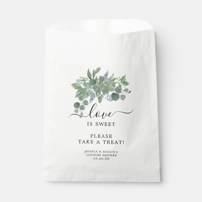 Sacolinha Dusty Blue Eucalyptus Favor Bag Amor é doce (Frente)