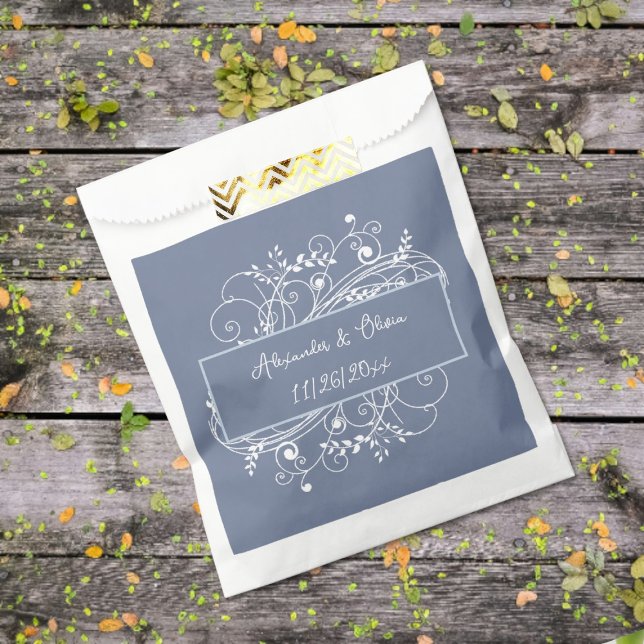 Sacolinha Dusty Blue Flourish Favor Bag (Dusty Blue Flourish Wedding Favor Bags)