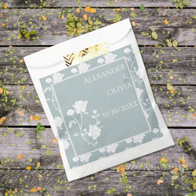 Sacolinha Dusty Blue Rosa Weding Favor Bag (Dusty Blue Rose Wedding Favor Bags)