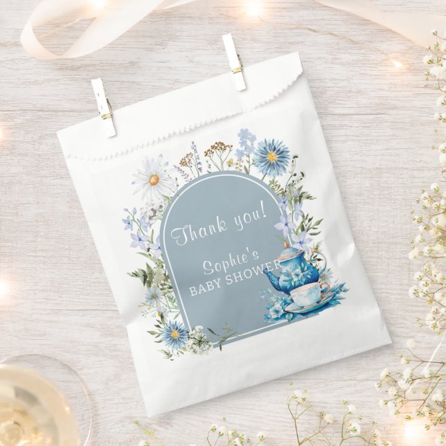 Sacolinha Dusty Blue Time Para Chá de fraldas De Tea Boho (Cortado)