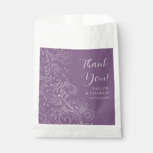 Sacolinha Dusty Purple Elegant Floral Weding Obrigado