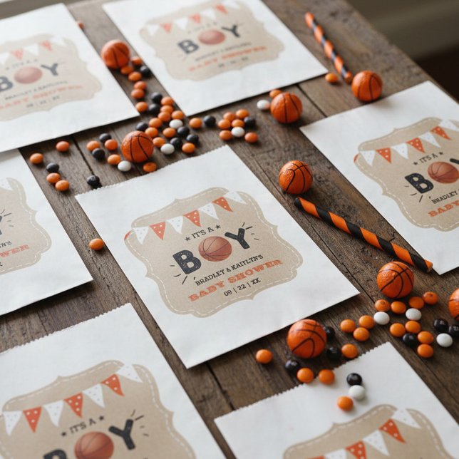 Sacolinha É um menino! Chá de fraldas de Basquete Themed Co- (Criador carregado)