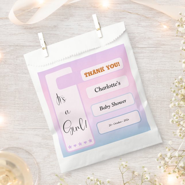 Sacolinha É Uma Menina! Gradiente Roxo Chá de Bebê Fofo (Cortado)