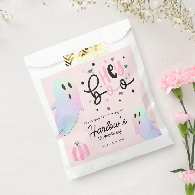 Sacolinha Ei Boo iridescente Festa de Halloween Rosa Fantasm (Selado)