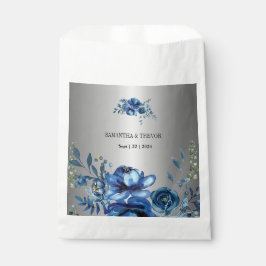 Sacolinha Elegância: Flores de Prata Metálica e Azul