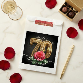 Sacolinha Elegant Black Gold Red Rose 70th Birthday Party