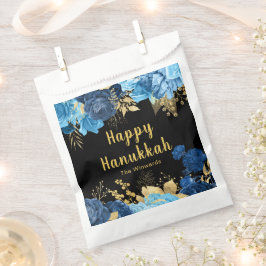 Sacolinha Elegant Blue and Gold Flowers Hanukkah Party