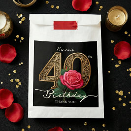 Sacolinha Elegant Chic Black Gold 40th Birthday Red Rose