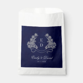 Sacolinha Elegant Floral Crest Navy Monogram Wedding
