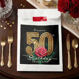 Sacolinha Elegant Glam Black Gold Red Rose 50th Birthday
