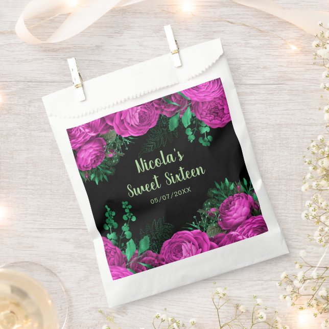 Sacolinha Elegant Hot Pink Flowers Sweet Sixteen (Cortado)