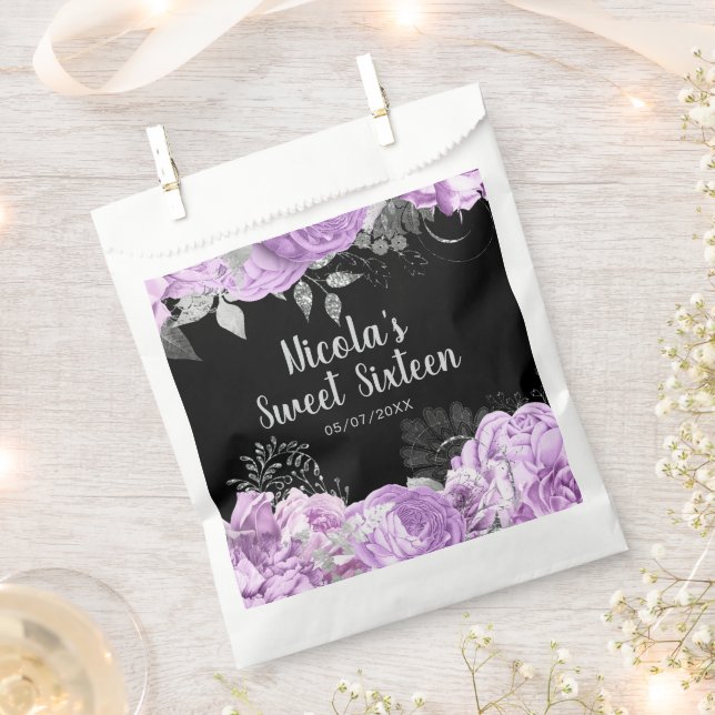 Sacolinha Elegant Lilac and Silver Flowers Sweet Sixteen (Cortado)