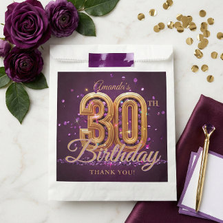 Sacolinha Elegant Purple Gold 30th Birthday Party Thank You