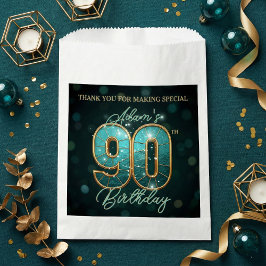 Sacolinha Elegant Shiny Teal Gold 90th Birthday Party