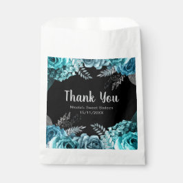 Sacolinha Elegant Teal Blue and Silver Flowers Sweet Sixteen