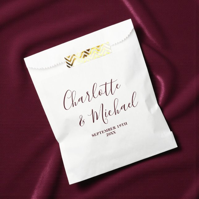 Sacolinha Elegant White & Burgundy Script Minimalist Wedding (Criador carregado)