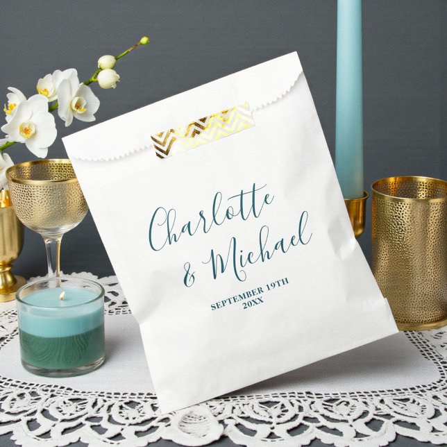 Sacolinha Elegant White & Teal Script Minimalist Wedding (Criador carregado)