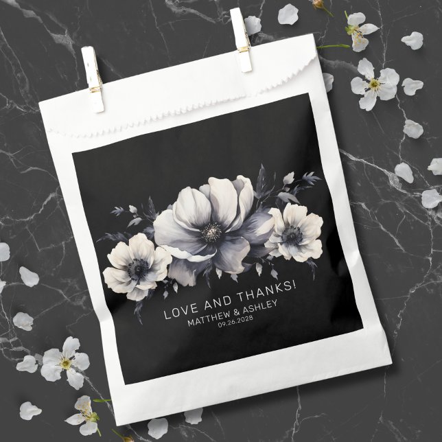 Sacolinha Elegante Agradecimento de Casamento Floral Preto (Elegant Black Floral Wedding Favor Bag)