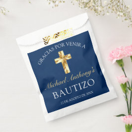 Sacolinha Elegante Bautismo de Bebé Azul Marino Dorado