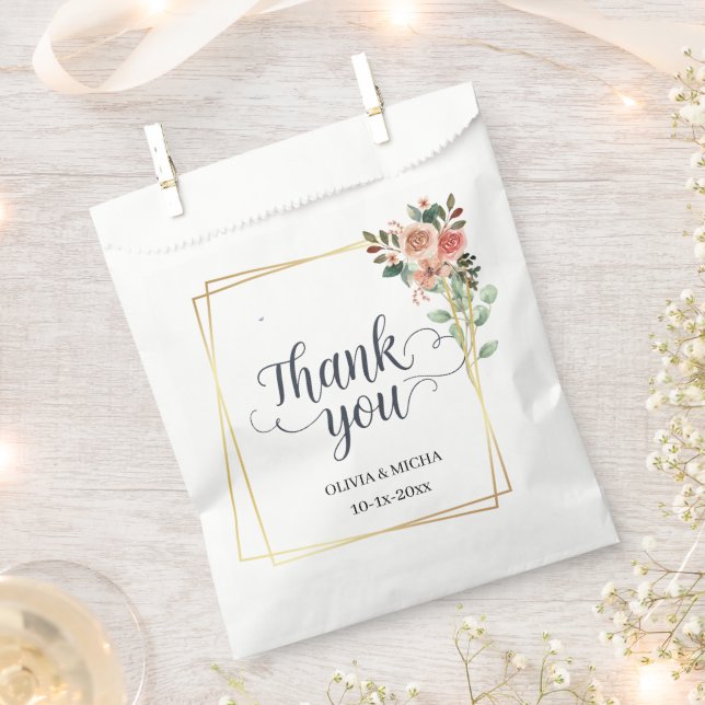 Sacolinha Elegante Dourado Geométrico Floral Obrigado Casame (Cortado)