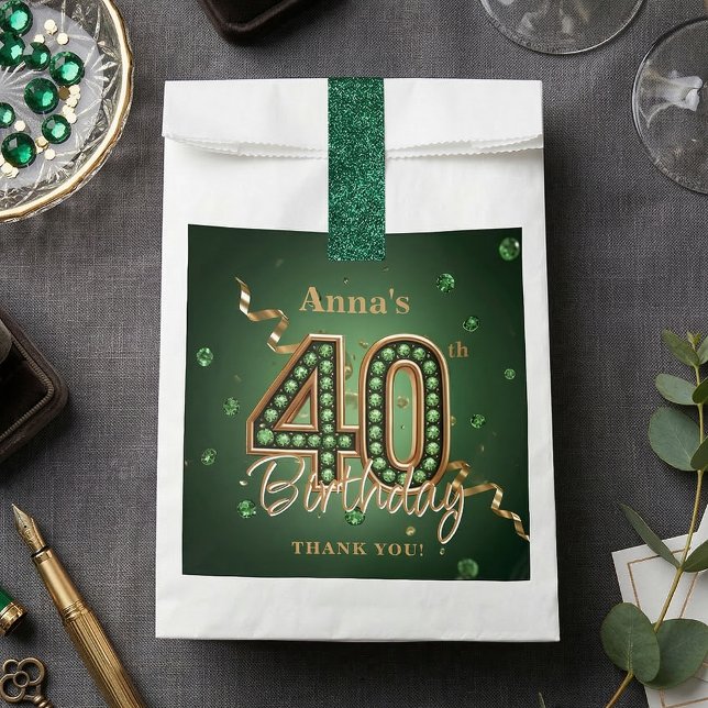 Sacolinha Elegante Esmeralda Verde Dourado Aniversário de 40 (Criador carregado)
