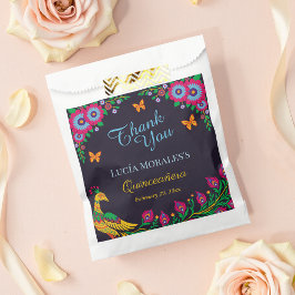 Sacolinha Elegante Floral Peacock Folk Art Fiesta Quinceaner