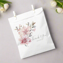 Sacolinha Elegante Floral Rosa Suave em Aquarela Obrigado