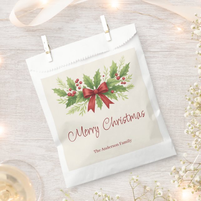 Sacolinha Elegante Holly e Arco Vermelho Natal - (Cortado)