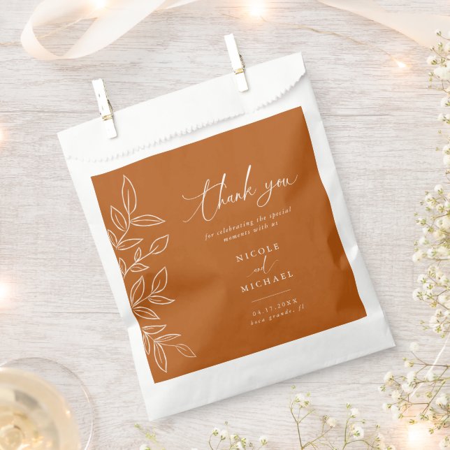 Sacolinha Elegante Laranja Queimada Deixa Casamento Obrigado (Cortado)