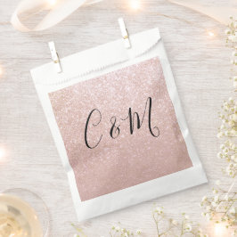 Sacolinha Elegante Monograma Rosa Glitter Wedding Favor Bag
