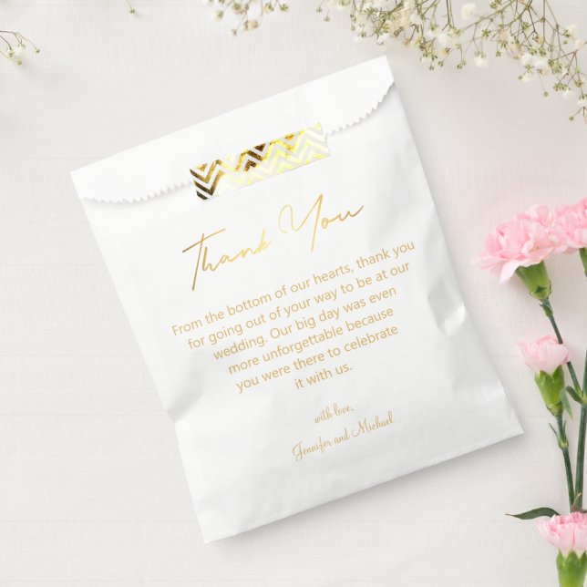 Sacolinha elegante obrigado dourado chic script casamento  (Selado)