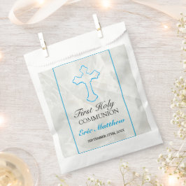 Sacolinha Elegante Primeira Comunhão Cruz Azul com Marble