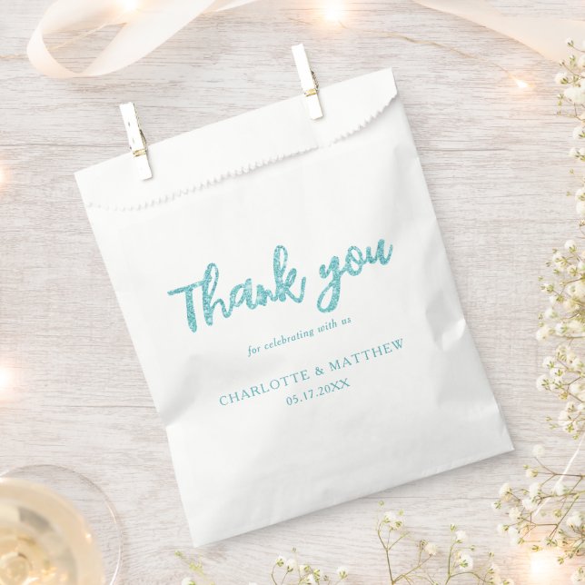 Sacolinha Elegante Shiny Turquoise Glitter Wedding Favor Bag (Cortado)