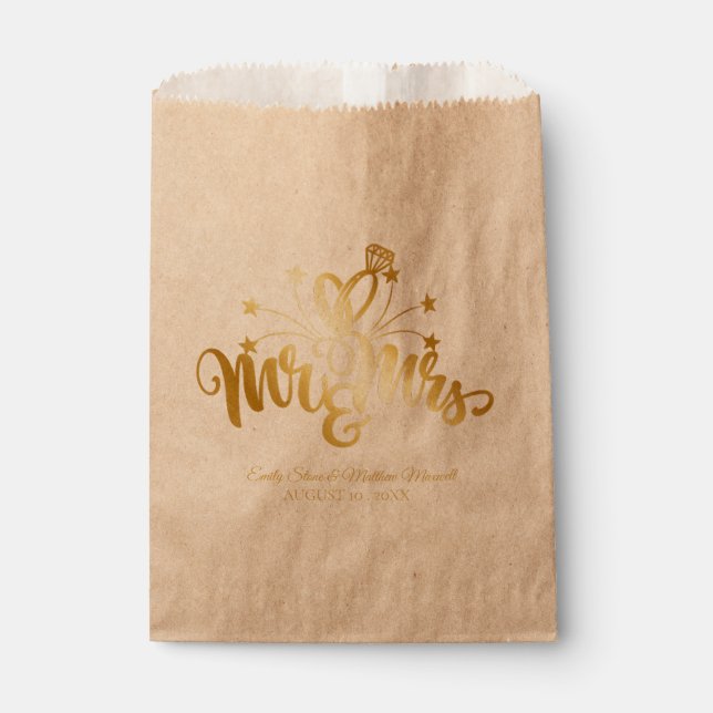 Sacolinha Elegante Vintage Dourado Script MR & MRS Wedding (Frente)