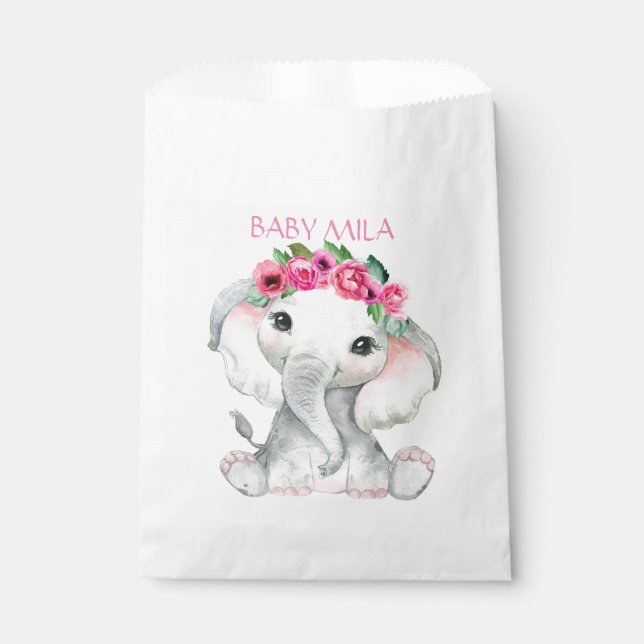 Sacolinha Elephant pink girl baby shower favor (Frente)