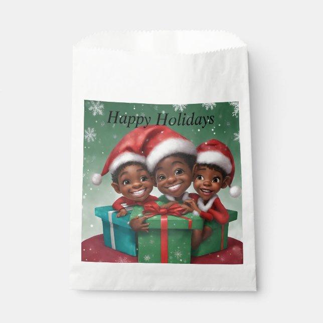 Sacolinha Elfs Natal Africano Americano (Frente)