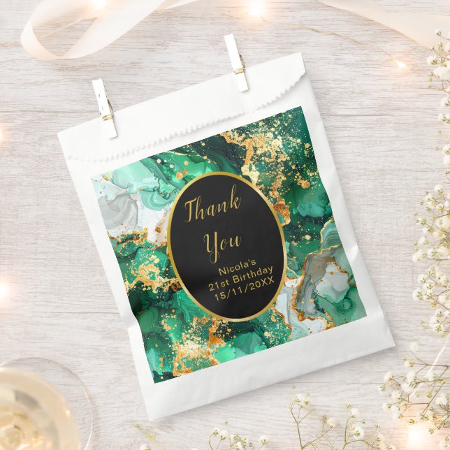 Sacolinha Emerald Green and Gold Marble Agate Birthday Party (Cortado)