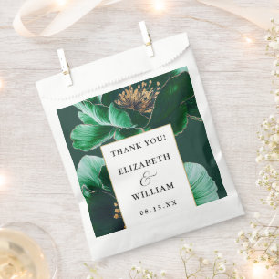 Sacolinha Emeralda Verde E Dourado Floral Casamento Obrigado