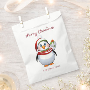 Sacolinha Engraçado Pinguim com Ornamento Feliz Natal