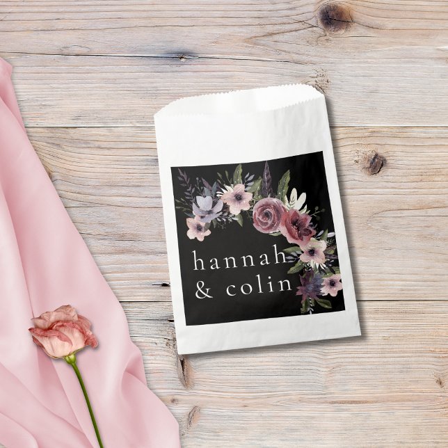 Sacolinha Escuro Escuro da Cascata Floral Negra Elegante (Criador carregado)