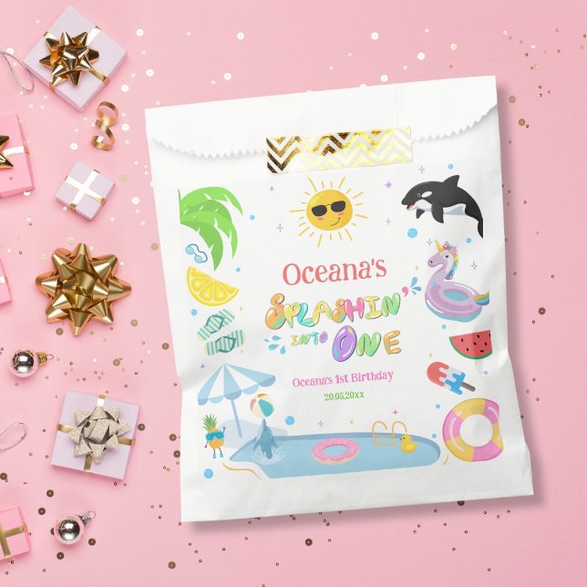 Sacolinha Espalhar-se numa primeira festa de piscina de aniv (Criador carregado)