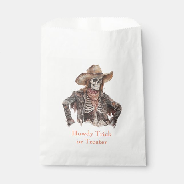 Sacolinha Esqueleto de Cowboy Marrom Ocidental de Halloween (Frente)