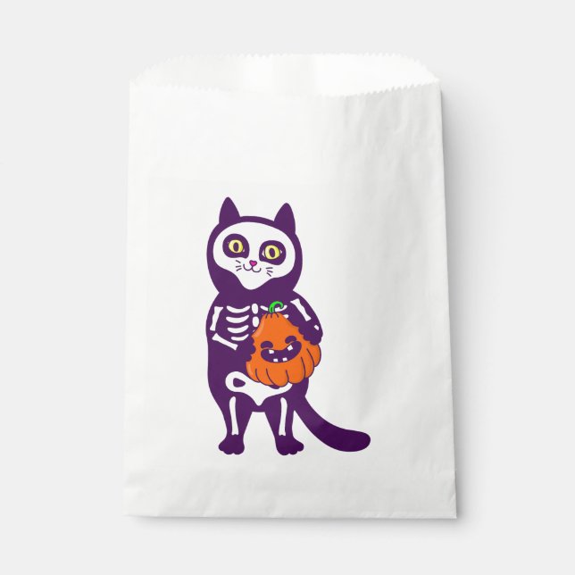 Sacolinha esqueleto de gato-de-halloween mexicano (Frente)
