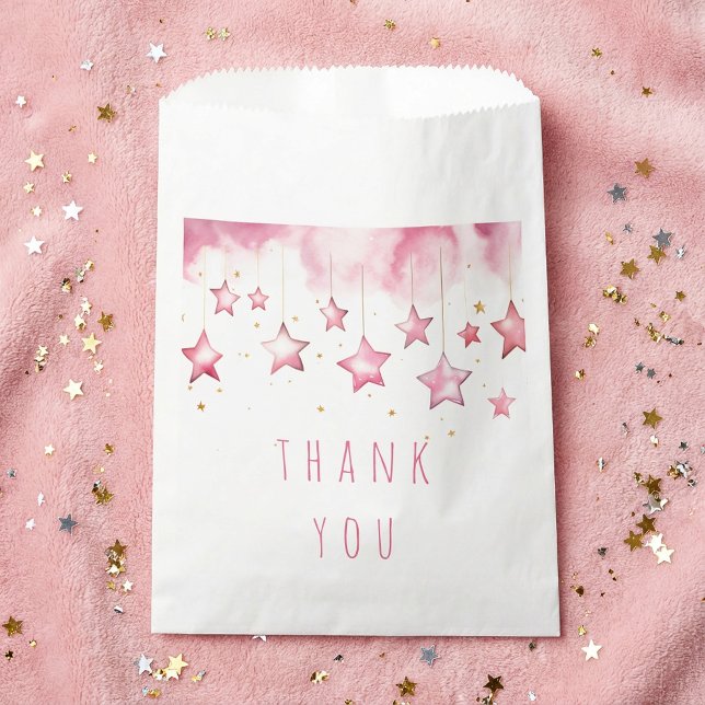 Sacolinha Estrelas cor-de-rosa te obrigado (Pink stars thank you favor bag.)
