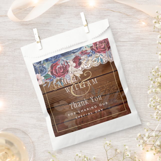 Sacolinha Eterno Rustic Blue Burgundy Floral Lace Casamento (Cortado)