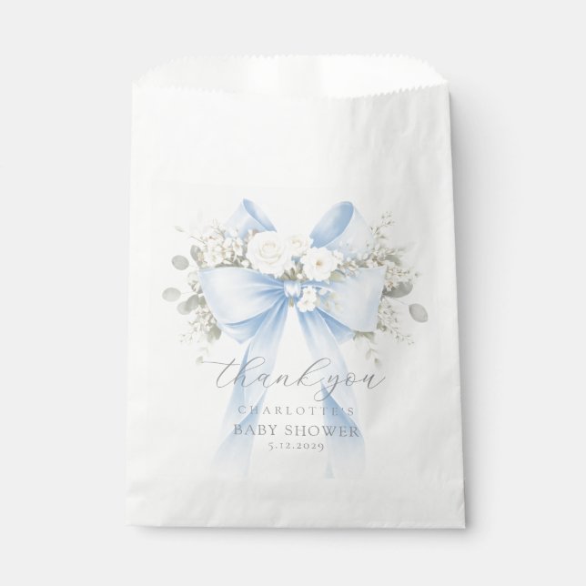 Sacolinha Eucalyptus Blue Bow Baby Shower Thank you (Frente)