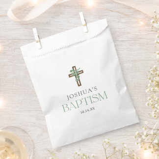 Sacolinha Eucalyptus Modern Cross Baptism Favor