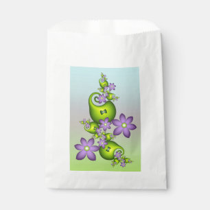Sacolinha Fantasia Floral Flores Lilás Formas Verdes Fractal
